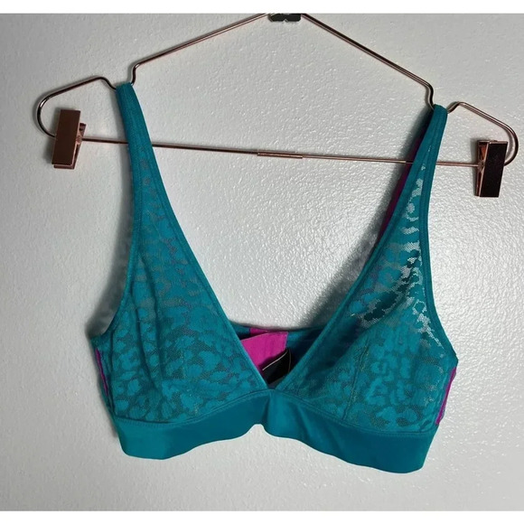 Victoria's Secret Womens Lace Wireless Triangle Bra Teal Sz M/M - Picture 3 of 7